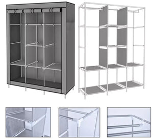 Canvas Covered Wardrobe Metal Frame Portable Storage