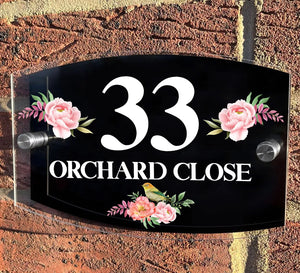 Personalised Floral Anthracite House Sign Plaque