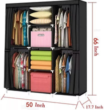 Load image into Gallery viewer, Canvas Wardrobe With Hanging Rail Shelving Fabric Clothes Storage