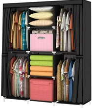 Load image into Gallery viewer, Canvas Wardrobe With Hanging Rail Shelving Fabric Clothes Storage