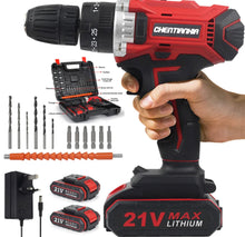 Load image into Gallery viewer, 21V Cordless Combi Hammer Drill Set Electric Impact Driver Screwdriver + 2 Batteries