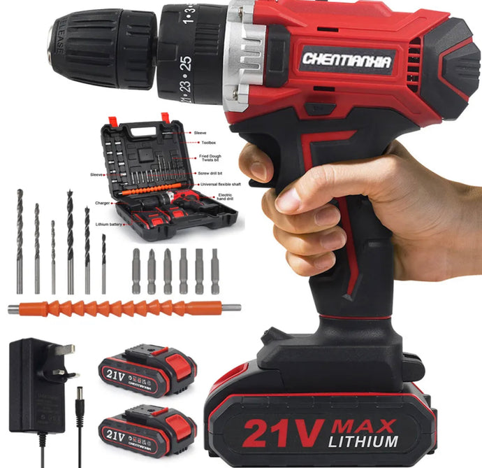 21V Cordless Combi Hammer Drill Set Electric Impact Driver Screwdriver + 2 Batteries