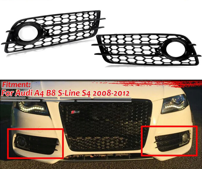Black Honeycomb Front Fog Light Grille Covers For AUDI A4 B8 S-Line S4 2008-2012