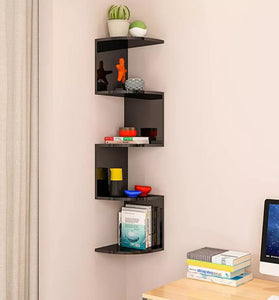 5 Tier Floating Wall Corner Shelves Black or White