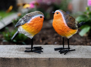2 x Robins Bird Set Garden Ornaments