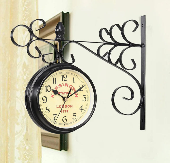 Vintage Style Double Sided Outdoor Garden Station Wall Clock