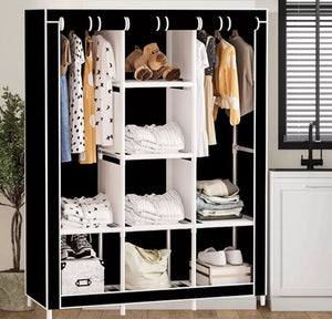 Canvas Covered Wardrobe Metal Frame Portable Storage