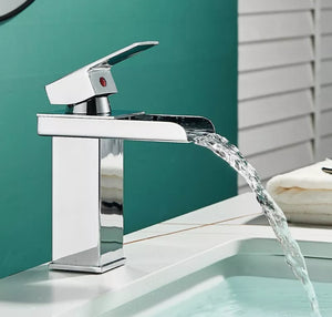 Monobloc Bathroom Sink Mixer Chrome Tap Waterfall Single Lever