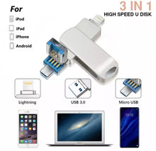Load image into Gallery viewer, 3 in 1 USB 3.0 Memory Stick 1TB / 2TB Flash Drive For iPhone PC etc