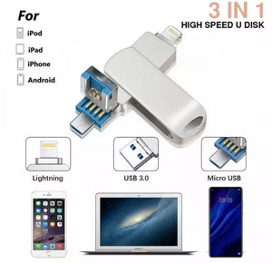 3 in 1 USB 3.0 Memory Stick 1TB / 2TB Flash Drive For iPhone PC etc