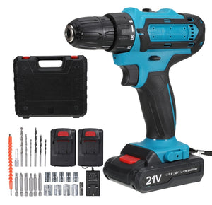 21V Cordless Drill Combi Screwdriver Set with 2 Batteries