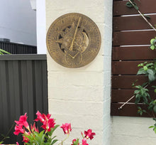 Load image into Gallery viewer, Outdoor Garden Wall Station Sun &amp; Moon Clock Copper Effect with Thermometer