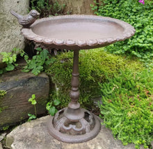 Load image into Gallery viewer, Cast Iron 29cm High Bird Bath Feeder Rustic Aged Style