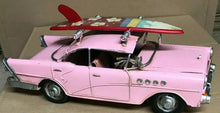 Load image into Gallery viewer, Pink or Blue Vintage Car With Surf Board Metal Retro Style Model Surf Car Shelf Ornament