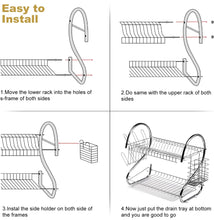 Load image into Gallery viewer, 2 Tier Dish Drainer Rack Holder With Drip Tray