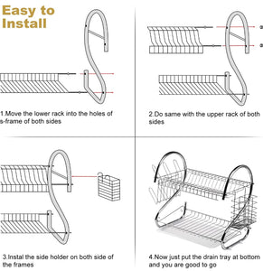 2 Tier Dish Drainer Rack Holder With Drip Tray