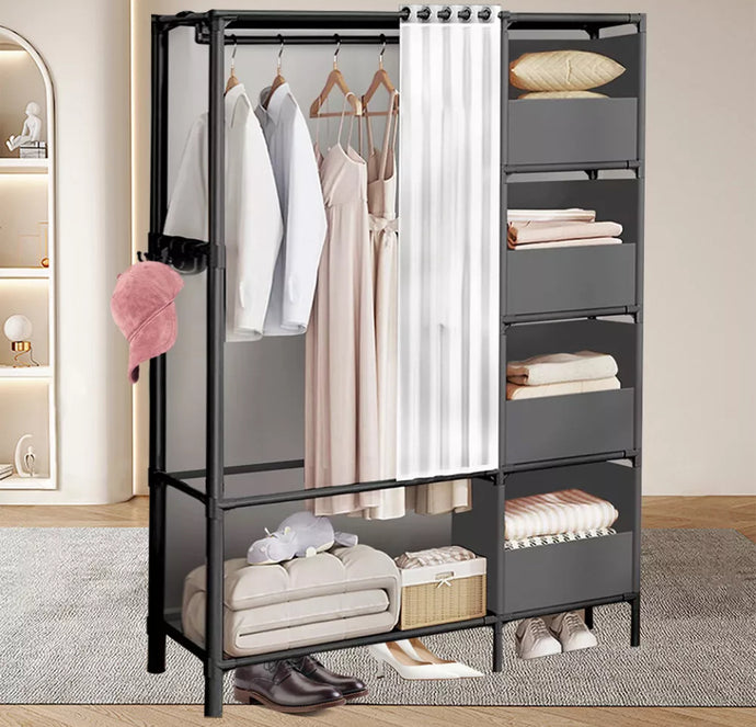 Metal Clothes Rail with Storage Shelves