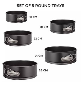 Set of 5 Round Cake Tins Baking Set Non-Stick