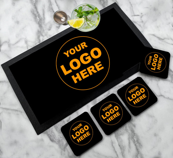 Personalised Bar Runner / Runner & Coasters Set • Your Logo Home Bar