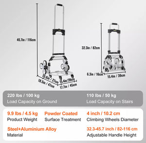 Heavy-Duty Stair Climbing Cart Trolley Aluminum Folding Hand Truck