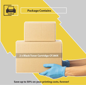 2 x Black CF280X Toner Cartridge For HP LaserJet Pro M401dw 400 M401n