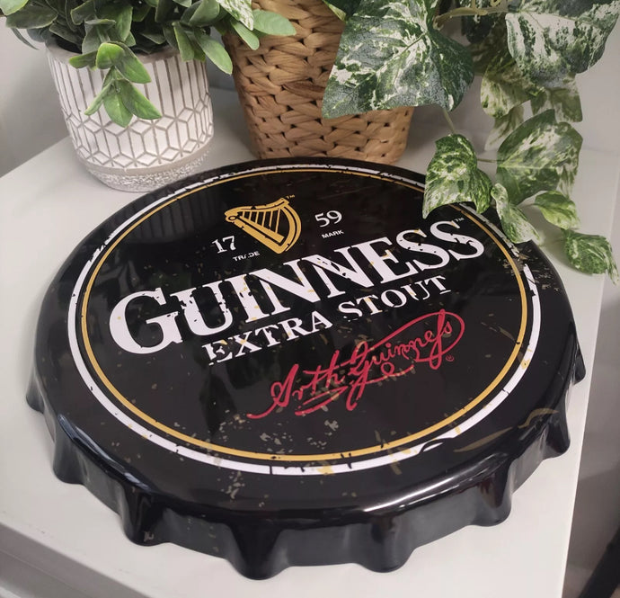 Home Bar Sign Guiness 28cm Retro/Vintage Tin Metal Bottle Top