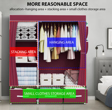 Load image into Gallery viewer, Canvas Wardrobe Fabric Clothes Hanging Rail &amp; 3 Storage Boxes