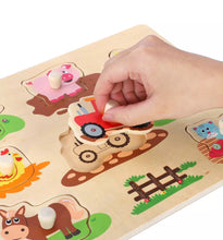 Load image into Gallery viewer, Wooden Farm Animals Peg Puzzles Board Jigsaw Educational Toy