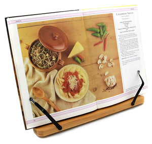Recipe Book Stand Cookbook Tablet Holder with 2 Metal Page Holders
