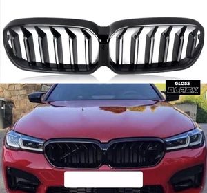 GLOSS BLACK DOUBLE SLAT KIDNEY GRILL GRILLE FOR 2020-23 BMW 5 SERIES G30 G31 LCI