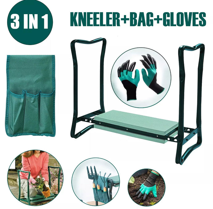 Garden Kneeler Folding Stool with Tool Bag & Gloves