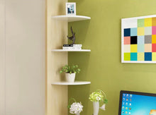 Load image into Gallery viewer, 3 Set White Floating Corner Shelving Wooden Wall Storage Display Shelves