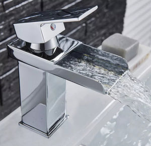 Monobloc Bathroom Sink Mixer Chrome Tap Waterfall Single Lever