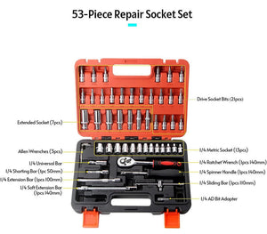 53Pcs Set 1/4" Socket Ratchet Wrench Kit Drive Car Repairing Tools