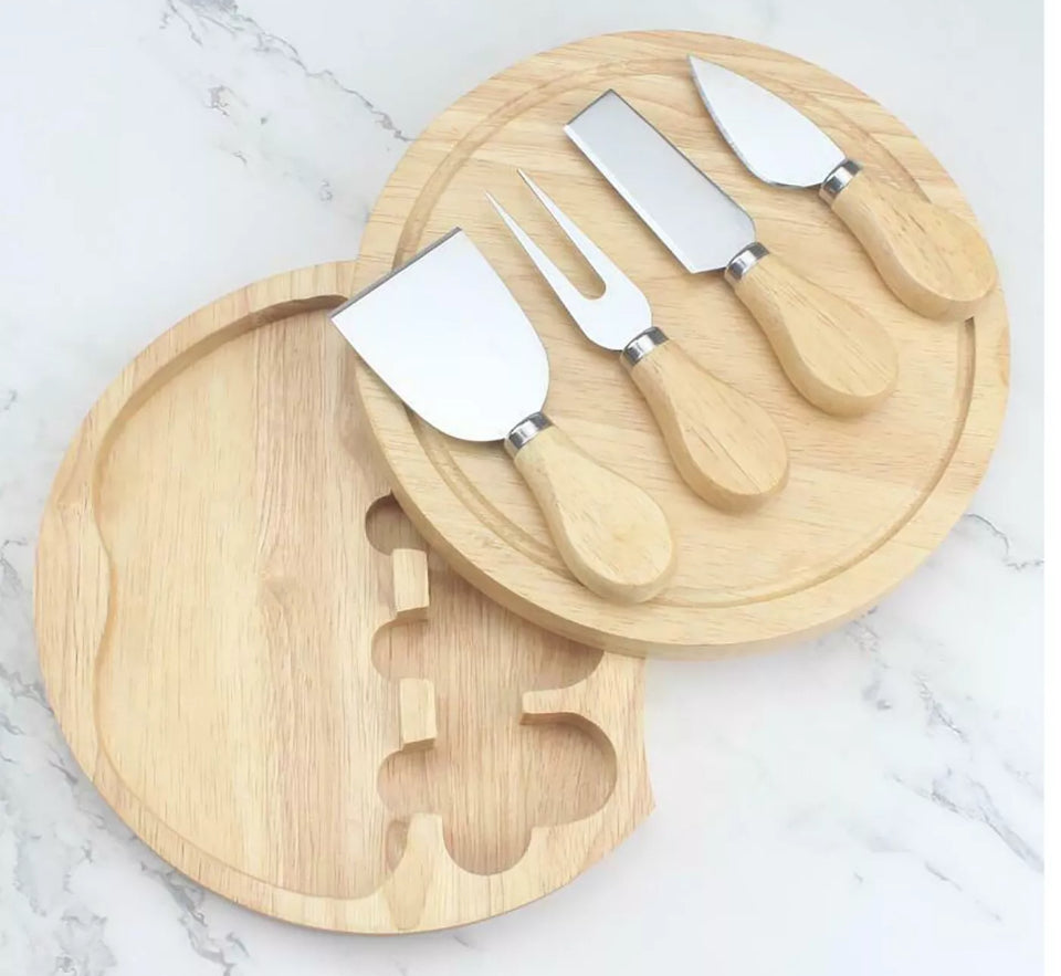 Cheese Board Full Set Serving Platter Tray with 4 Cutters