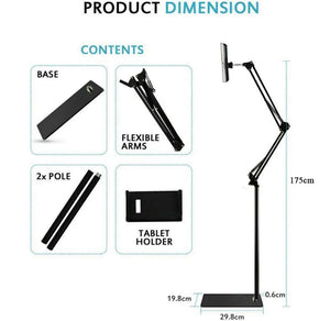 360° Universal Adjustable Floor Stand Holder For iPad/Tablet/Phone 4-12.9"