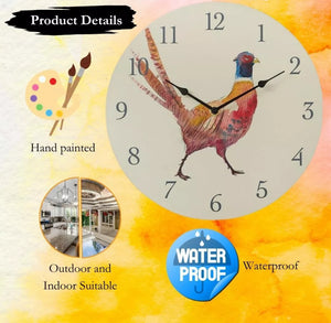 12" Pheasant Themed Garden Wall Clock Outdoor Weather Resistant