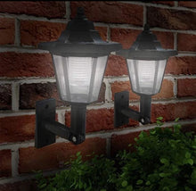 Load image into Gallery viewer, 2 x Black Traditional Lantern Solar Wall Lights Outdoor Garden Fence Lighting