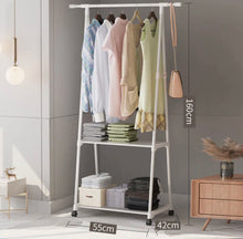 Load image into Gallery viewer, 2 Tier Clothes Rail Rack Garment Hanging With Wheels