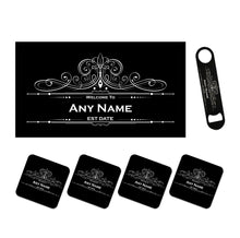 Load image into Gallery viewer, Personalised Home Bar Runner, Bottle Opener &amp; Coasters Gift Set ADD YOUR NAME TEXT