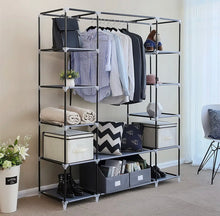 Load image into Gallery viewer, Large Canvas Fabric Wardrobe With Clothes Hanging Rail Shelving Storage