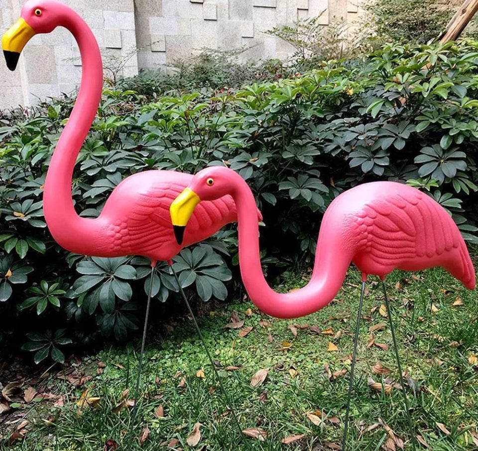 Set of 2 x Lawn Flamingos Garden Ornaments