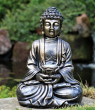 Load image into Gallery viewer, Garden Ornament Solar Buddha Brass Effect Outdoor or Indoor Statue