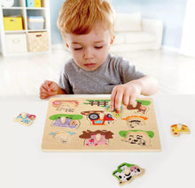 Load image into Gallery viewer, Wooden Farm Animals Peg Puzzles Board Jigsaw Educational Toy