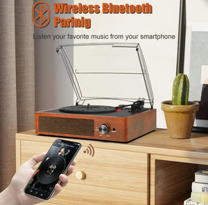 Vinyl Record Player Retro Style Turntable with Built-in Speakers Bluetooth Aux