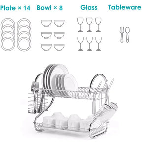 2 Tier Dish Drainer Rack Holder With Drip Tray