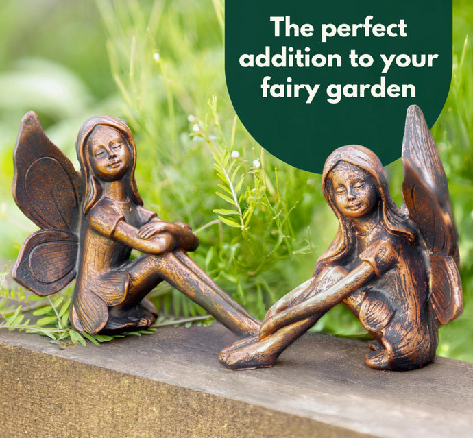 2 Fairy Resin Fairies Bronze Effect Garden Figurines