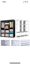 Load image into Gallery viewer, Canvas Covered Wardrobe Metal Frame Portable Storage