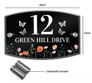 Personalised Floral Anthracite House Sign Plaque