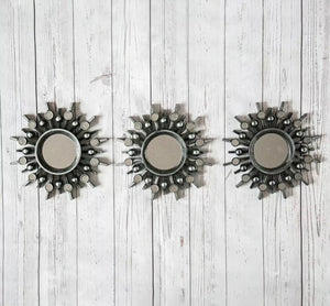 3 x Mirrors Antique Aztec Style Round Mirrors